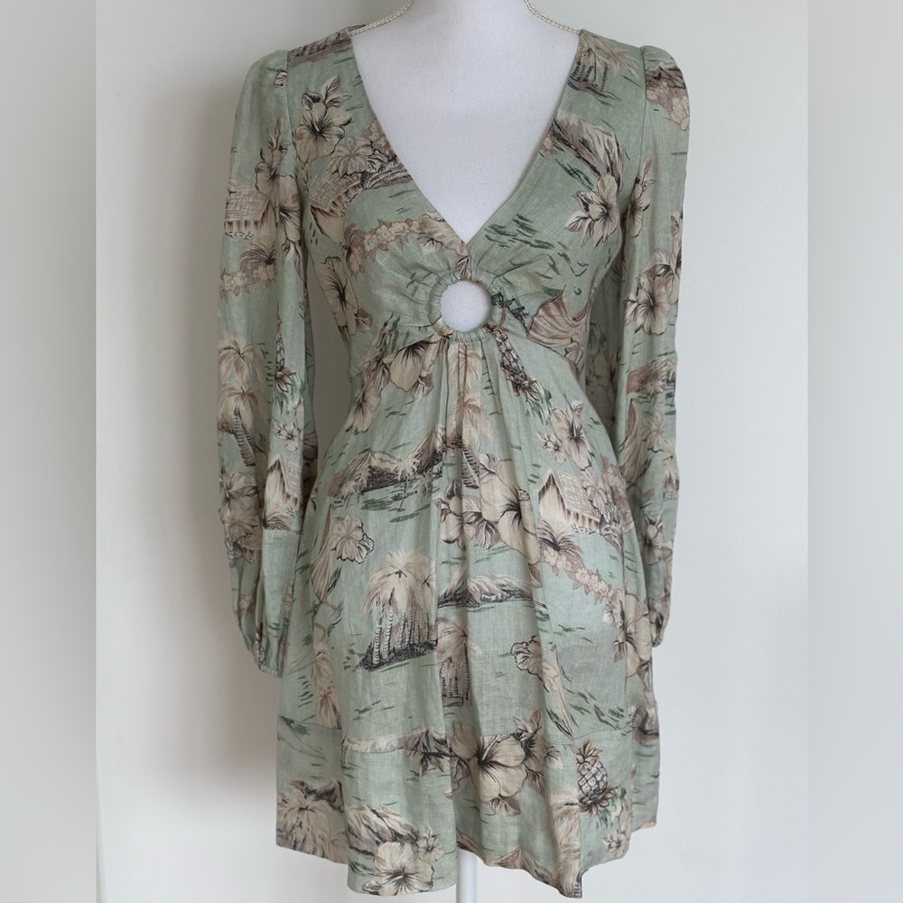 Linen Zimmermann long-sleeved mini dress